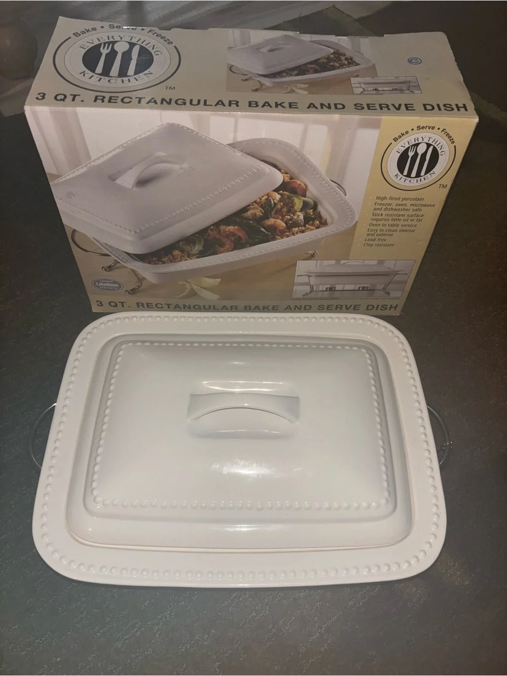 White 3 Qt. Rectangular Ceramic Bake & Serve Dish with Lid - Everything Kitchen